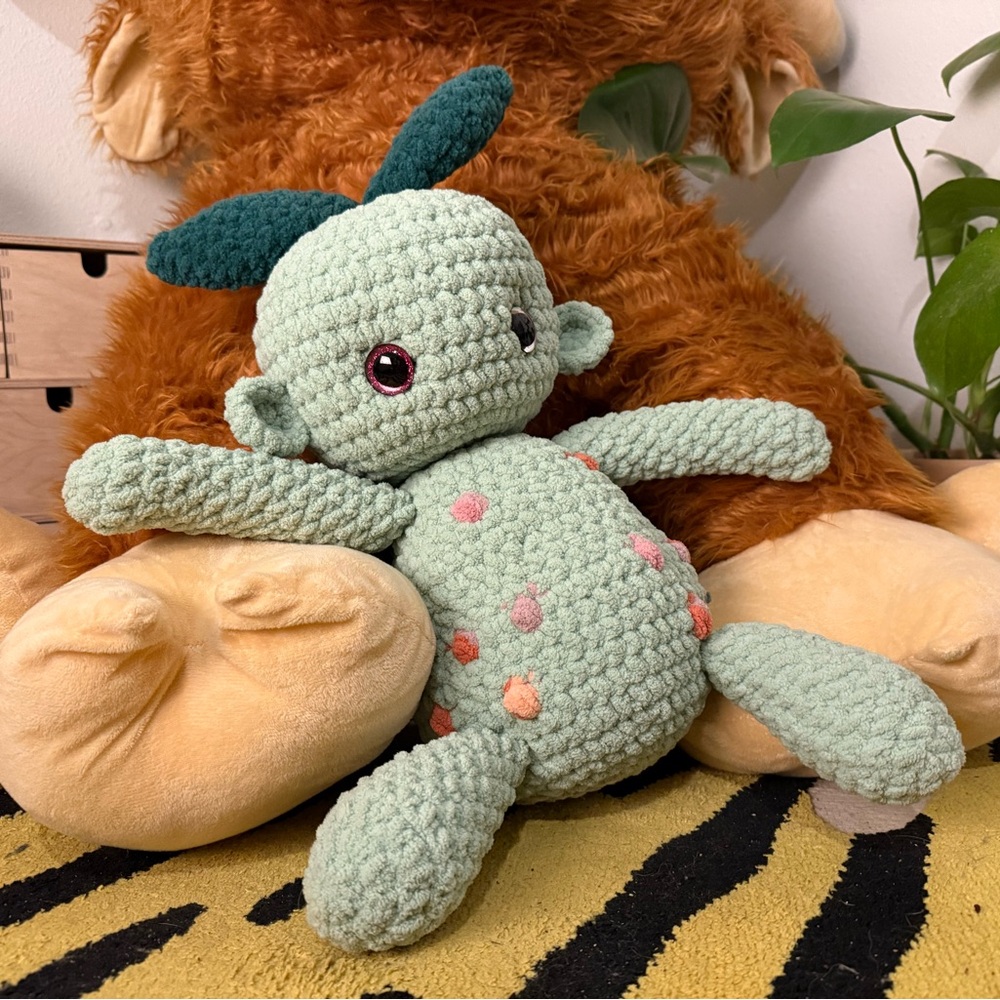 Handmade Crochet Plush Toy in Mint and Coral